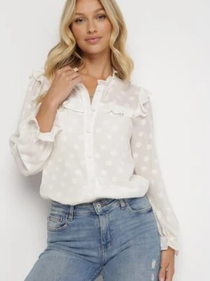 Jasnobeżowa Koszula z Falbankami i Powlekanymi Guzikami Jaydalynn retro & icone