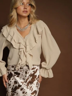 Jasnobeżowa Koszula z Falbankami Ravedia new collection