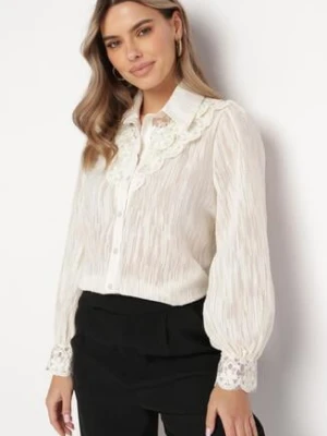 Jasnobeżowa Koszula z Koronką i Metaliczną Nitką Maikia elsa.m by may