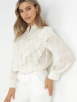 Jasnobeżowa Koszula z Metaliczną Nitką i Falbanką Ruweyda elsa.m by may