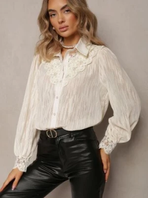 Jasnobeżowa Koszula z Metaliczną Nitką i Koronką Knikkar elsa.m by may