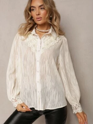 Jasnobeżowa Koszula z Metaliczną Nitką i Koronką Knikkar elsa.m by may