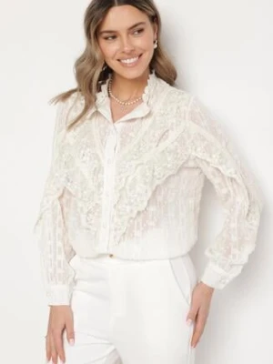 Jasnobeżowa Koszula z Metaliczną Nitką i Wstawkami z Koronki Eevee elsa.m by may