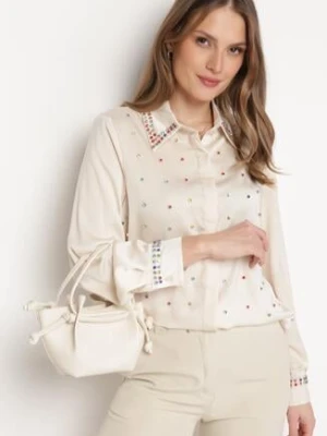 Jasnobeżowa Koszula z Ozdobnym Kołnierzykiem z Ćwiekami i Cyrkoniami Aiatla elsa.m by may