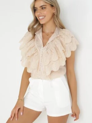 Jasnobeżowa Koszula z Ozdobnymi Falbanami na Ramionach Vacatina elsa.m by may