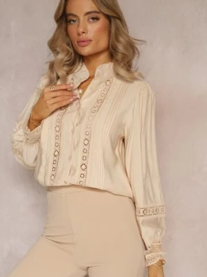 Jasnobeżowa Koszula ze Stójką i Koronką Phaeninca bisou's project