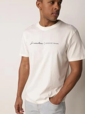 Jasnobeżowa Koszulka T-shirt z Bawełny z Ozdobnym Nadrukiem Daphileia glo-story