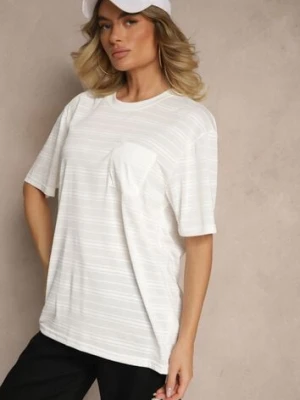 Jasnobeżowa Koszulka T-shirt z Naszytą Kieszonką TLanitra