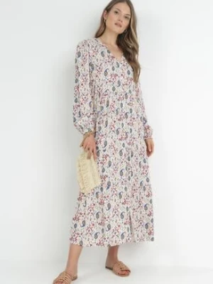 Jasnobeżowa Koszulowa Sukienka Rozkloszowana z Falbanką Litia rosa