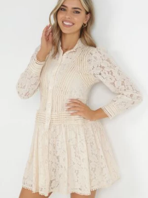 Jasnobeżowa Koszulowa Sukienka z Koronką Jolley elsa.m by may