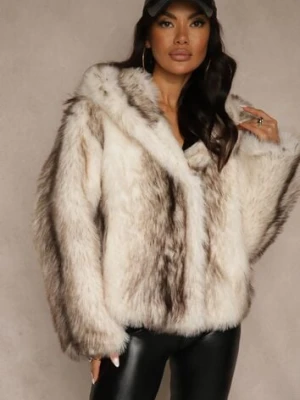 Jasnobeżowa Kurtka Futerko z Nieodpinanym Kapturem Tusnema