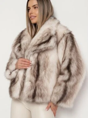 Jasnobeżowa Kurtka Futrzana z Szerokim Kołnierzem Ditene melya by melody