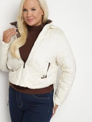 Jasnobeżowa Kurtka Krótka z Pikowaniem i Odpinanym Kapturem Taraes black&fish