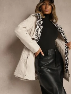 Jasnobeżowa Kurtka Parka Ozdobiona Sznurkami przy Odpinanym Kapturze Loriballe swest