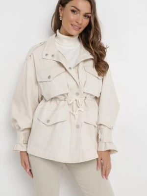 Jasnobeżowa Kurtka Parka z Dużymi Kieszeniami Talaha elsa.m by may