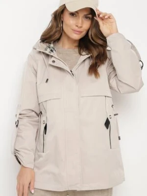Jasnobeżowa Kurtka Parka z Kapturem i Kieszeniami z Możliwością Ściągnięcia w Talii Kailisse bh forever