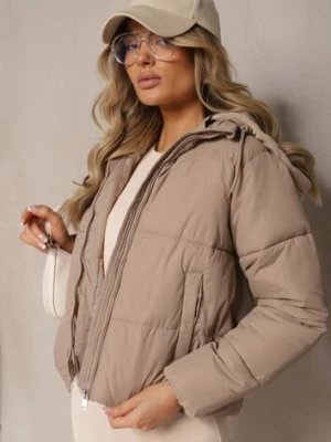 Jasnobeżowa Kurtka Pikowana Wykończona Kapturem Aviatoria jstyle