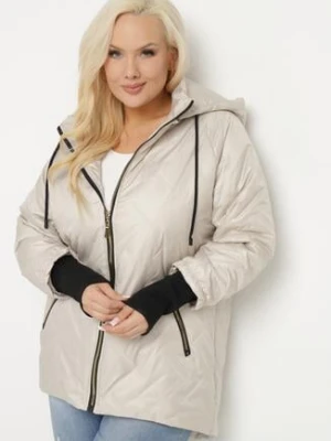 Jasnobeżowa Kurtka Pikowana z Odpinanym Kapturem z Dłuższym Tyłem Rivselia swest