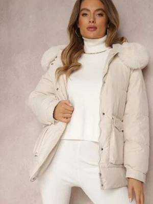 Jasnobeżowa Kurtka Pudełkowa z Odpinanym Futerkiem Bastebius elsa.m by may