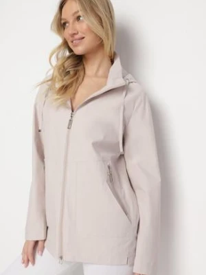 Jasnobeżowa Kurtka Typu Wiatrówka z Odpinanym Kapturem Ndivoria rosse line