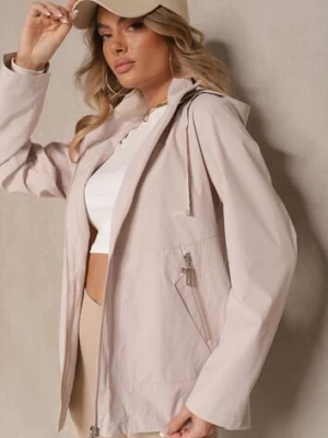 Jasnobeżowa Kurtka w Stylu Wiatrówki z Odpinanym Kapturem Ndivena rosse line