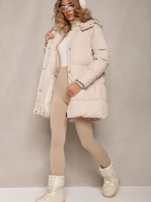 Jasnobeżowa Kurtka z Klasycznym Pikowaniem i Odpinanym Kapturem Thessari melya by melody
