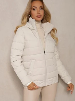 Jasnobeżowa Kurtka z Pikowanymi Przeszyciami z Odpinanym Kapturem i Ściągaczem w Talii Sintavia swest