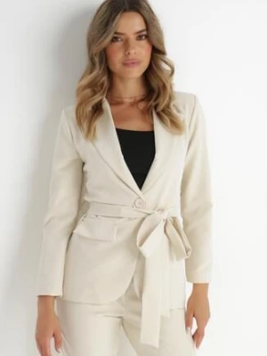 Jasnobeżowa Marynarka z Wiązanym Paskiem Alcosyne new collection