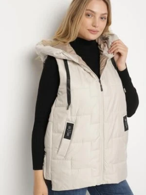 Jasnobeżowa Pikowana Kamizelka z Kapturem i Sznurkami Imvila swest