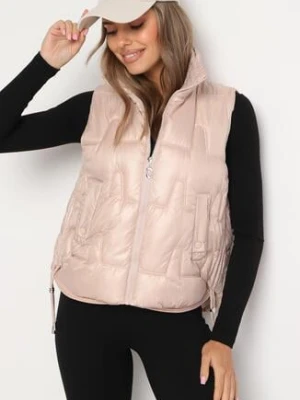 Jasnobeżowa Pikowana Kamizelka ze Stójką i Troczkami Terilanna swest