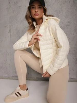 Jasnobeżowa Przejściowa Kurtka Pikowana z Kapturem z Możliwością Odpięcia Pretiga jstyle