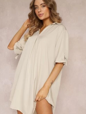 Jasnobeżowa Pudełkowa Sukienka Oversize z Kołnierzykiem Zaya lily rose