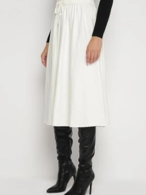 Jasnobeżowa Rozkloszowana Spódnica z Gumką w Pasie i Ściągaczem Xegelia yu & me