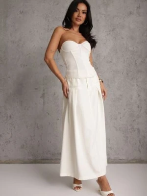 Jasnobeżowa Rozkloszowana Spódnica z Wiskozy Zdobiona Plisami i Paskiem Durklea elsa.m by may