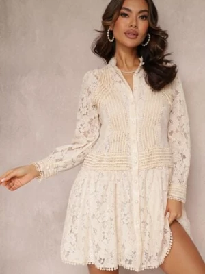 Jasnobeżowa Rozkloszowana Sukienka Koszulowa Rutty elsa.m by may