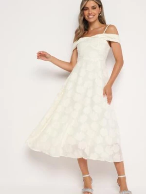 Jasnobeżowa Rozkloszowana Sukienka na Regulowanych Ramiączkach o Taliowanym Kroju Umadea elsa.m by may