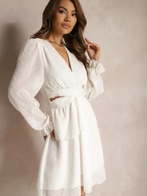 Jasnobeżowa Rozkloszowana Sukienka Pokryta Transparentną Tkaniną z Wycięciami po Bokach Cedriona jusdepom