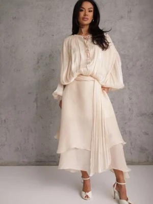 Jasnobeżowa Rozkloszowana Sukienka Wieczorowa z Szyfonowej Tkaniny Amanna elsa.m by may