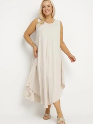 Jasnobeżowa Rozkloszowana Sukienka z Bawełną Nairilo j&x