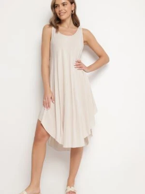 Jasnobeżowa Rozkloszowana Sukienka z Bawełny Tesaxelle defox