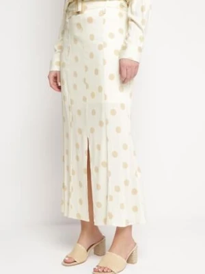 Jasnobeżowa Spódnica Midi w Kropki z Paskiem w Komplecie Mivema rosa