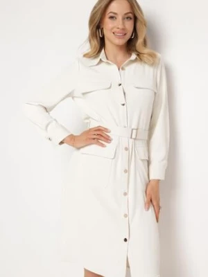 Jasnobeżowa Sukienka Koszulowa z Kieszeniami w Stylu Utility Naiatema bisou's project