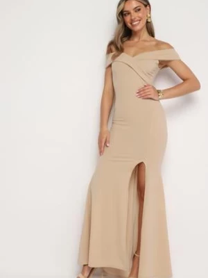 Jasnobeżowa Sukienka Maxi na Szerokich Ramiączkach Joconda messaya