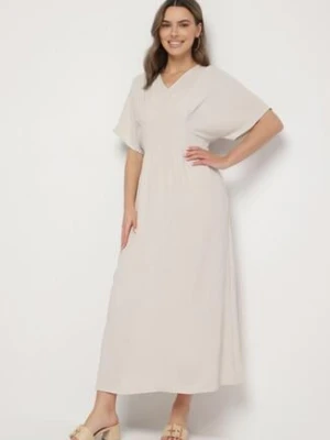 Jasnobeżowa Sukienka z Bawełną i Górą w Stylu Nietoperza Filenia j&x