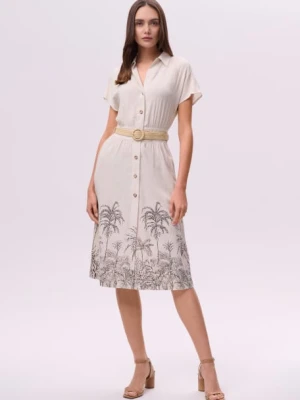 Jasnobeżowa sukienka z nadrukiem w palmy Greenpoint