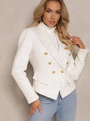 Jasnobeżowa Taliowana Marynarka z Ozdobnymi Guzikami i Usztywnieniem w Ramionach Azinnara ann gissy