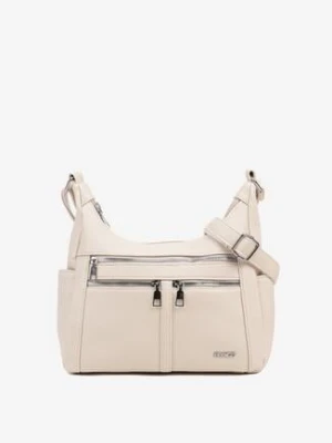 Jasnobeżowa Torebka Listonoszka z Ozdobną Perforacją Grisana