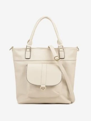 Jasnobeżowa Torebka Shopperka z Ozdobną Kieszonką i Dodatkowym Paskiem Frosima caely