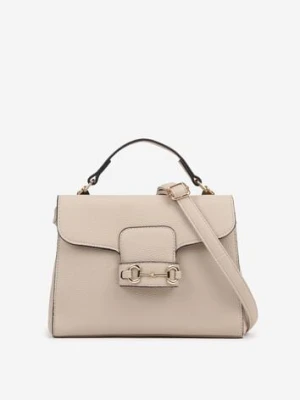 Jasnobeżowa Torebka Typu Listonoszka z Rączką i Klapą z Aplikacją Alatiela fashion&bags