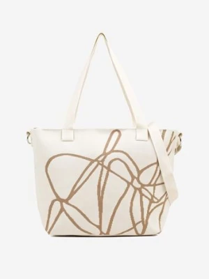Jasnobeżowa Torebka Typu Shopper z Paskiem Crossbody w Abstrakcyjny Wzór Obelisse